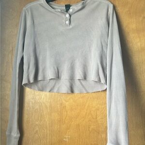 wild fable Cropped Thermal Henley Top - Light Taupe